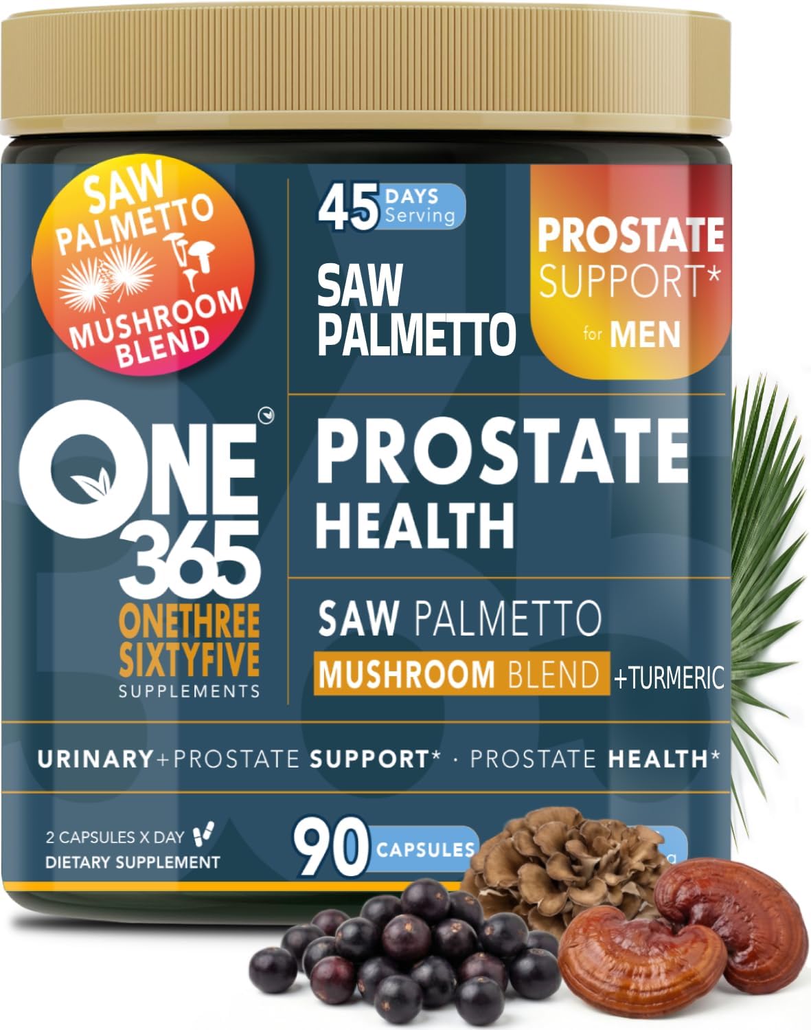 Saw Palmetto for Men - Prostate Health Supplements - Urinary and Prostate Supplement Support Antioxidant - Mushroom Blend Turmeric - 90 Capsules 45 Day Supply