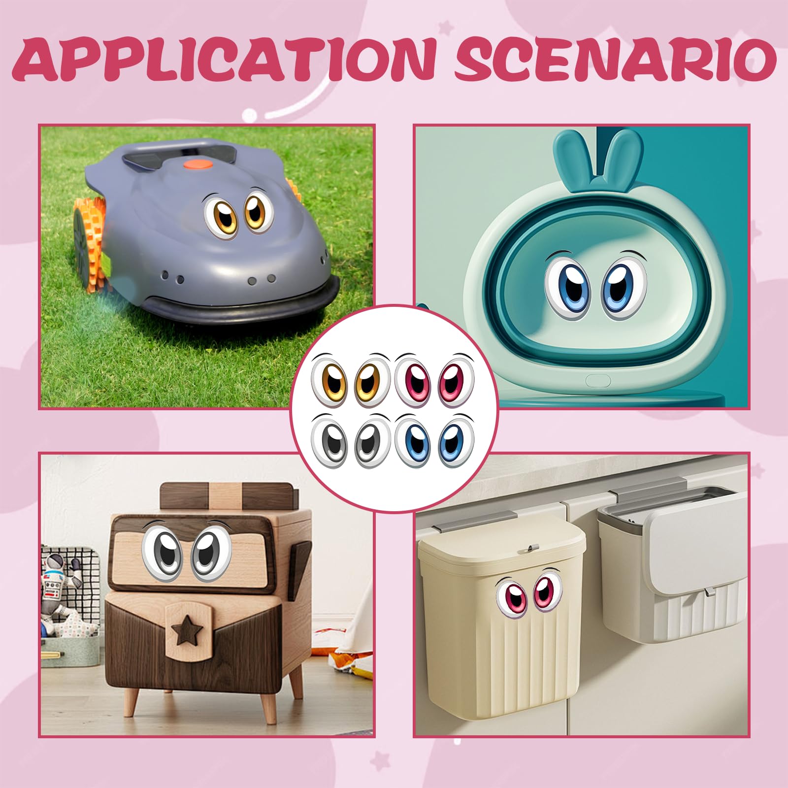 Autocollants Yeux 4 Paires – Décoratifs, Étanches, Pour Robot Tondeuse, Poubelles, Objets Du Quotidien