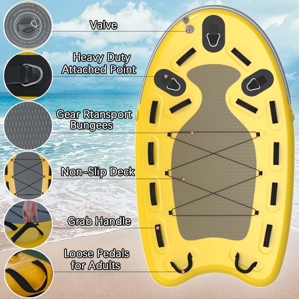 Inflatable Floating Mat Rescue Board Inflatable Water Floating Jet Ski Sled Board for Professional Emergency Rescue by Lifeguards, Surfing(72.83 x 41.33 x 5.90 inches, 1 Set)