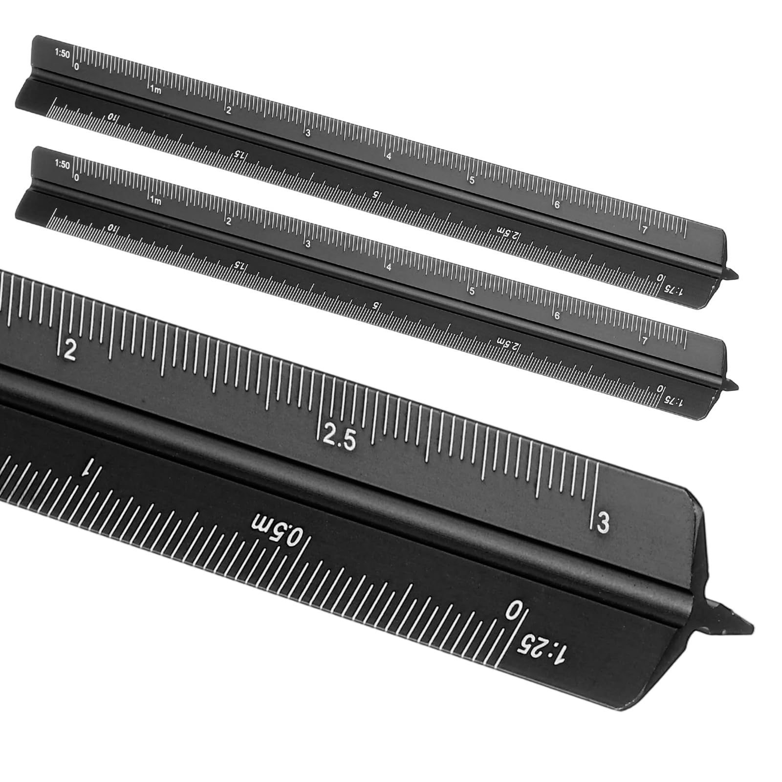 sourcing map 2 Pcs Architectural Scale Ruler, 7 Inch Metric Aluminum Alloy Architect Triangular Small Scale Laser-Etched Blueprint Drafting Ruler for Architects Engineers, Black