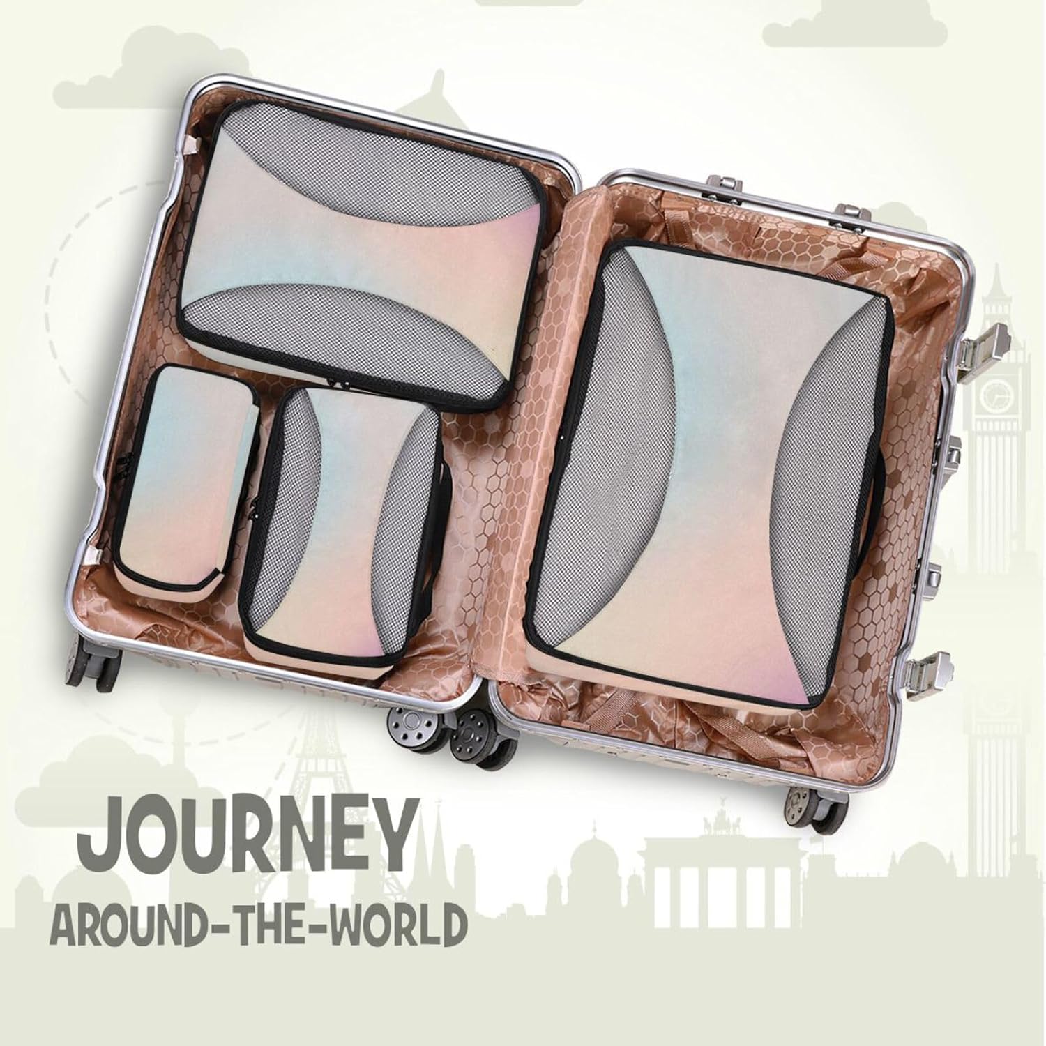 Color Gradient 4 Pcs set organizer bags for Mesh Travel Essentials portable travel packing cubes