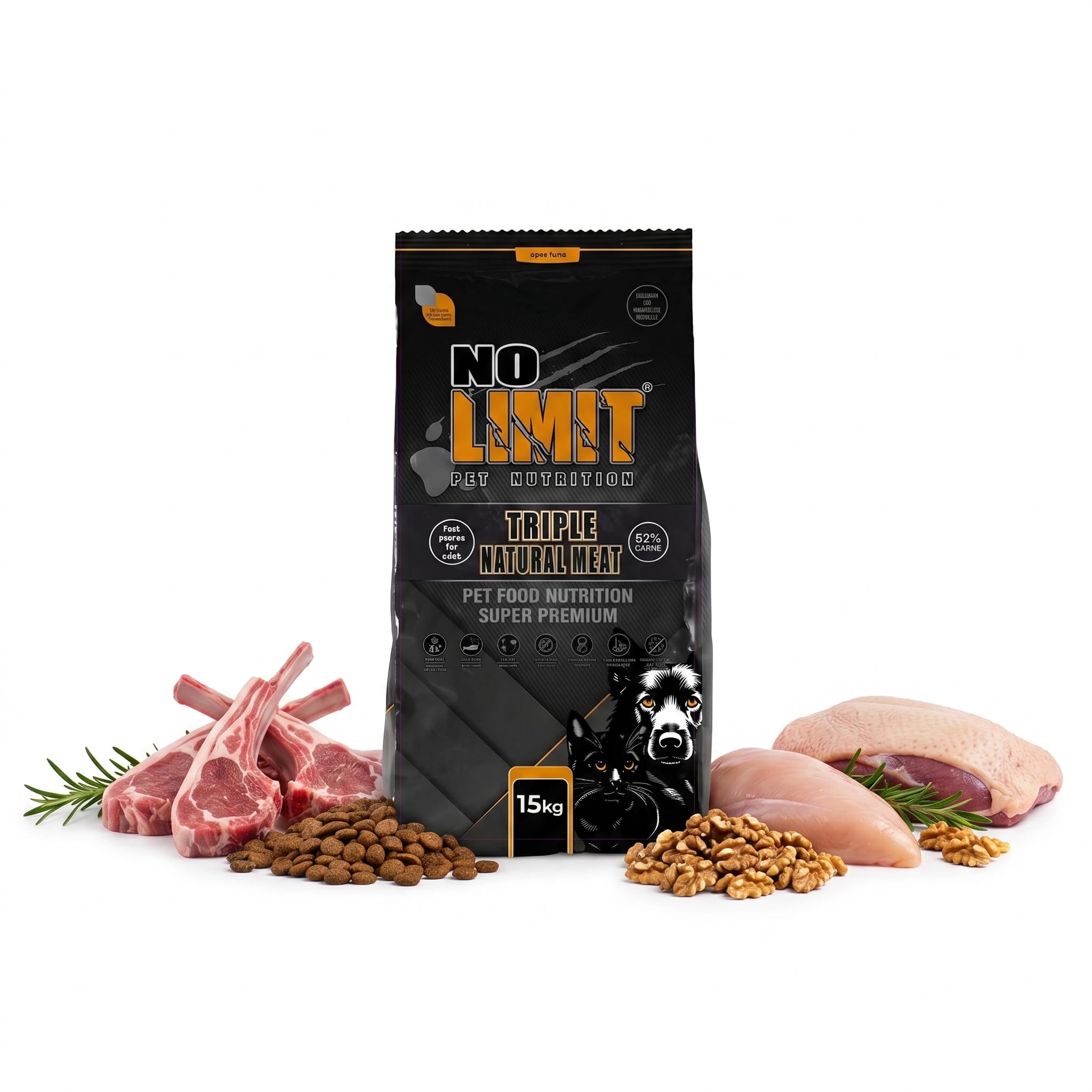 NO Limit Triple Natural Meat Pienso para Perros 15kg – Cordero, Pollo y Pato con Omega 3 – Comida Natural para Perros Adultos – Dog Food Premium para Digestión, Articulaciones y Vitalidad