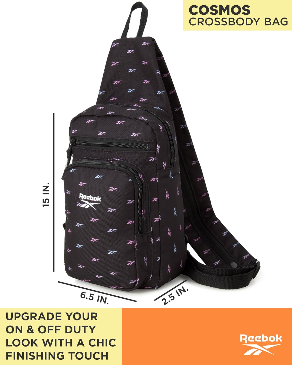 Reebok Unisex Crossbody Sling Bags – Compact Convertible Strap Cross Body Bag Travel Sling Bag - Gym & Travel Essential, Size One Size, Cosmos Black Ombre - Image 3