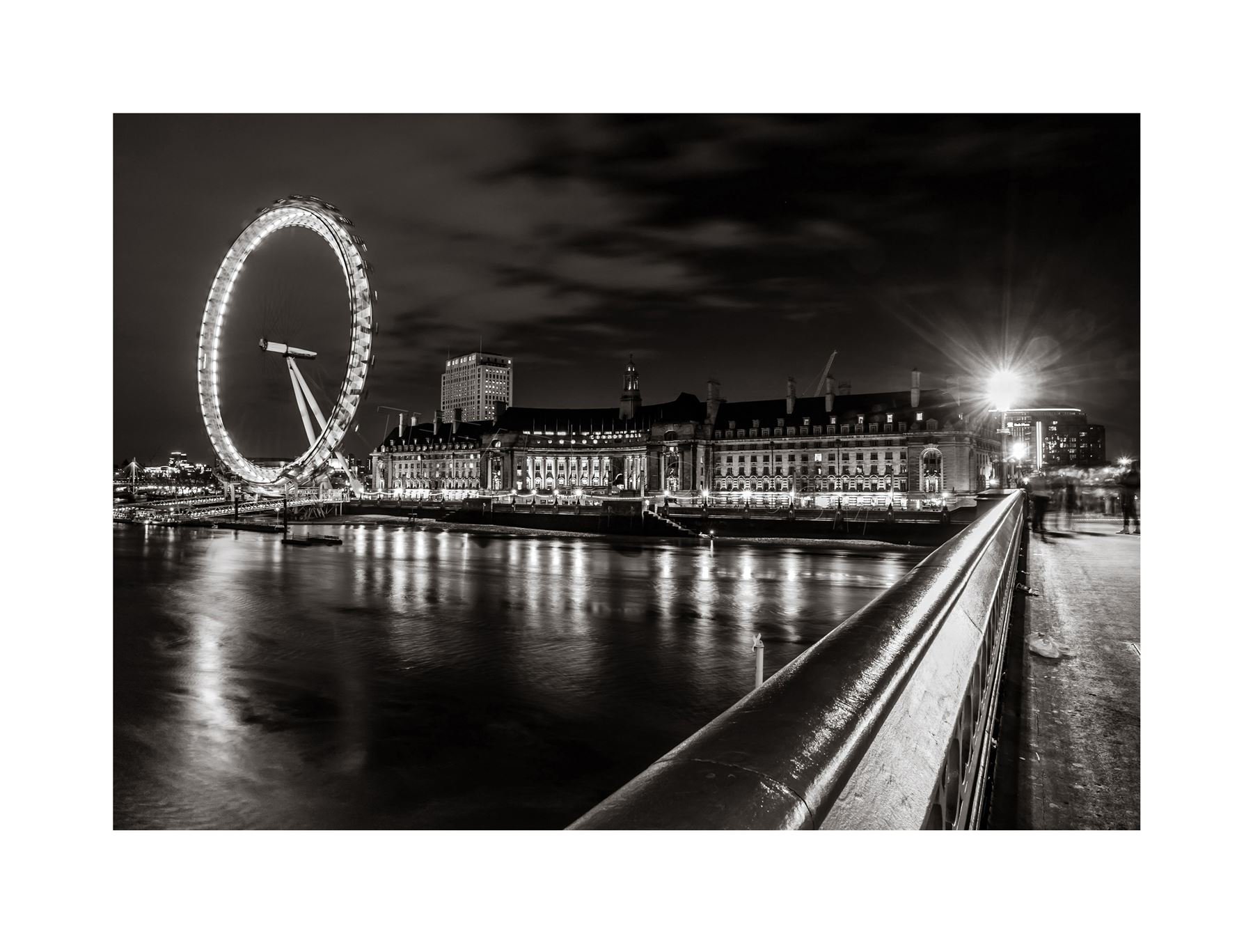 Wee Blue Coo Photo Landmark London Eye Ferris Wheel B&W Wall Art Print