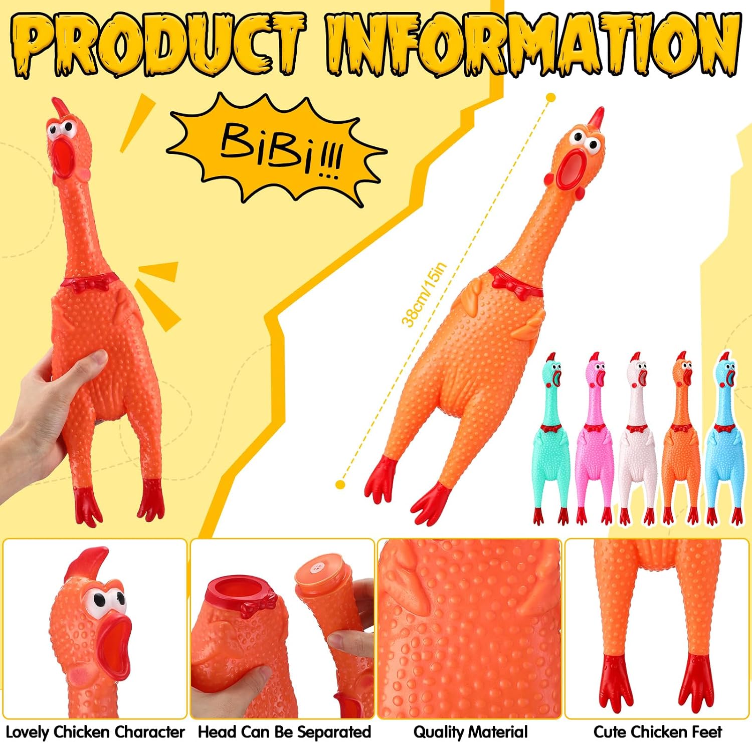 Sratte 16 Pcs 15 Inch Halloween Rubber Chicken Dog Toys, Pastel Color image 3