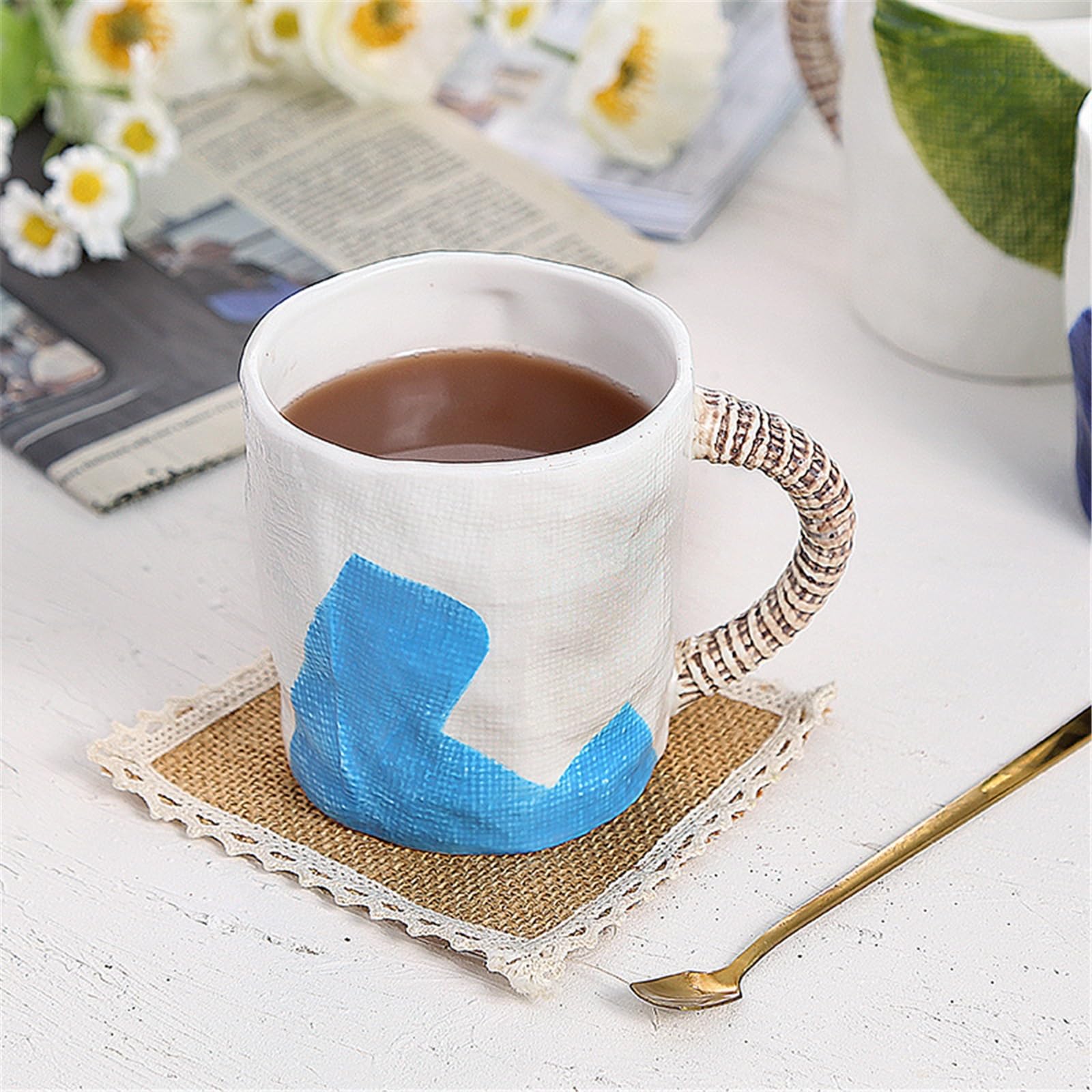 Tasse à thé Tasse à café en céramique colorée sous glaçure, Peinte la Main, texturée, avec Anse