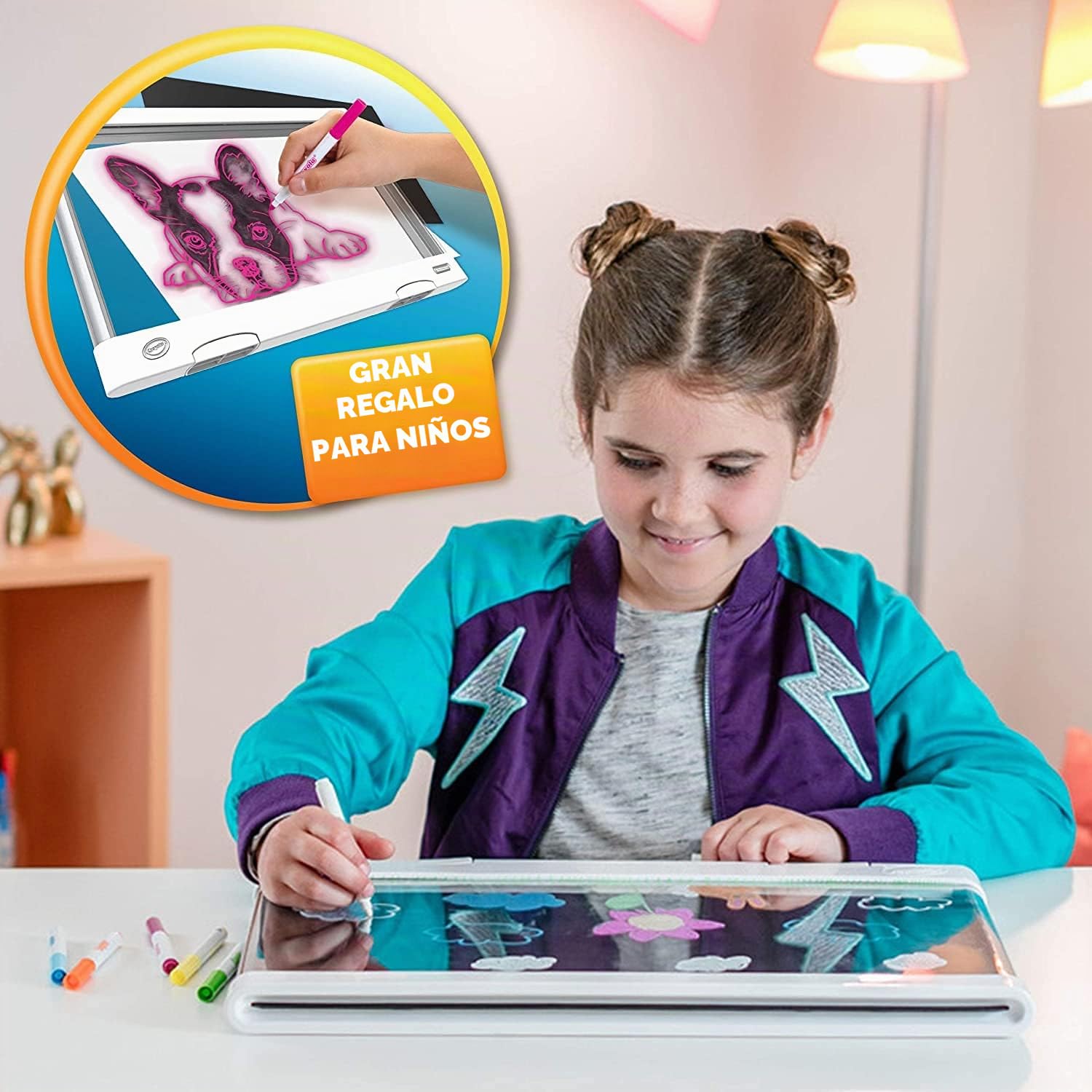 CRAYOLA - Pizarra Luminosa LED Deluxe de Superficie Amplia, Pizarra Borrable para Colorear, Juguete Creativo para Niños de 6 a 10 Años, 25-7246
