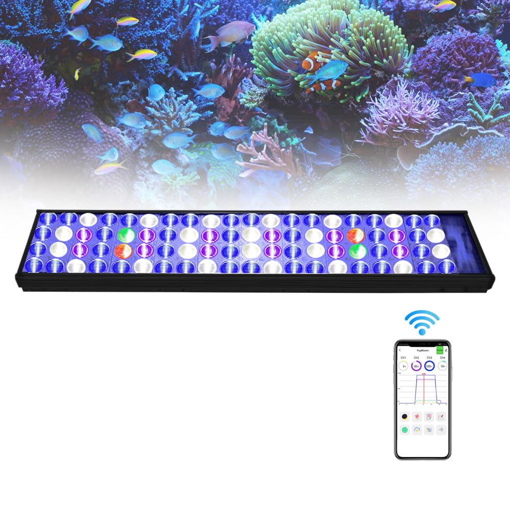 PopBloom Hertz54 eclairage led aquarium eclairage lampe aquarium led recifal reef eau de mer lumière pour aquariums 50-80cm (54cm, avec kit de suspension)