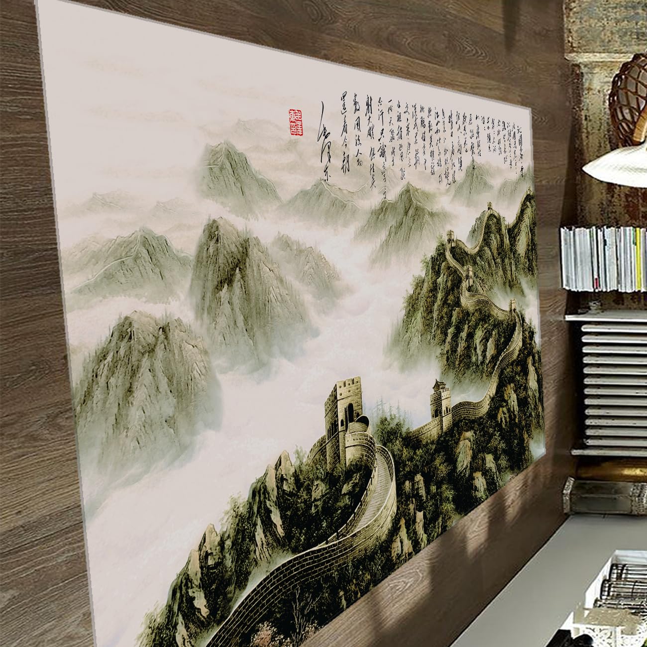 Misty peaks tapis à poils bas imprimés au design artistique de calligraphie chinoise 180x210