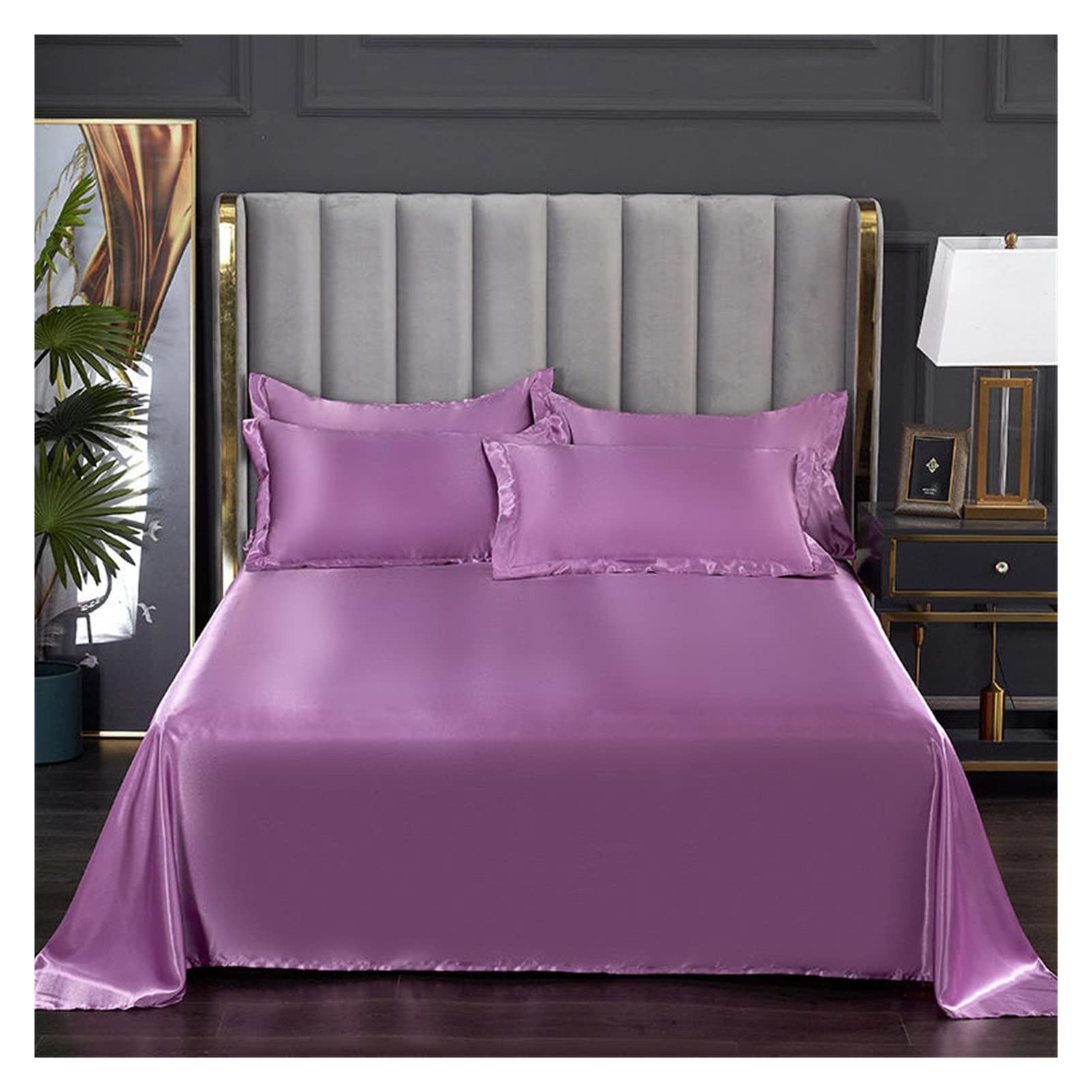 MTKSFDC Silk Bed Sheets 1 pc Bed Sheet for Summer Ice Cool Fabric Top Sheets Satin Smooth Flat Bed Sheet for Double Bedding (no pillowcase)(Dousha,250x230cm 98x90inch)