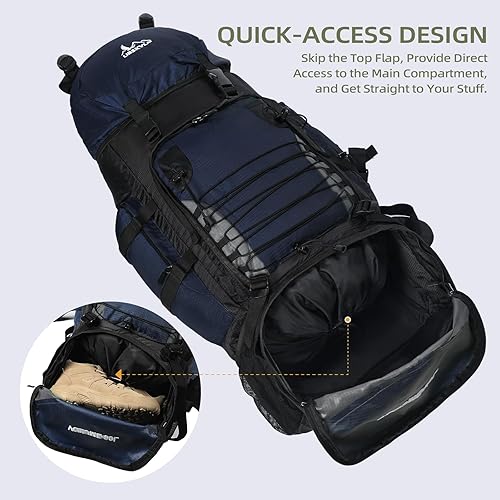 Miniatura 7 de Mochila de senderismo de 90 L, mochila de viaje para campamento con cubierta para lluvia, mochila de viaje ligera para escalar, acampar, turismo
