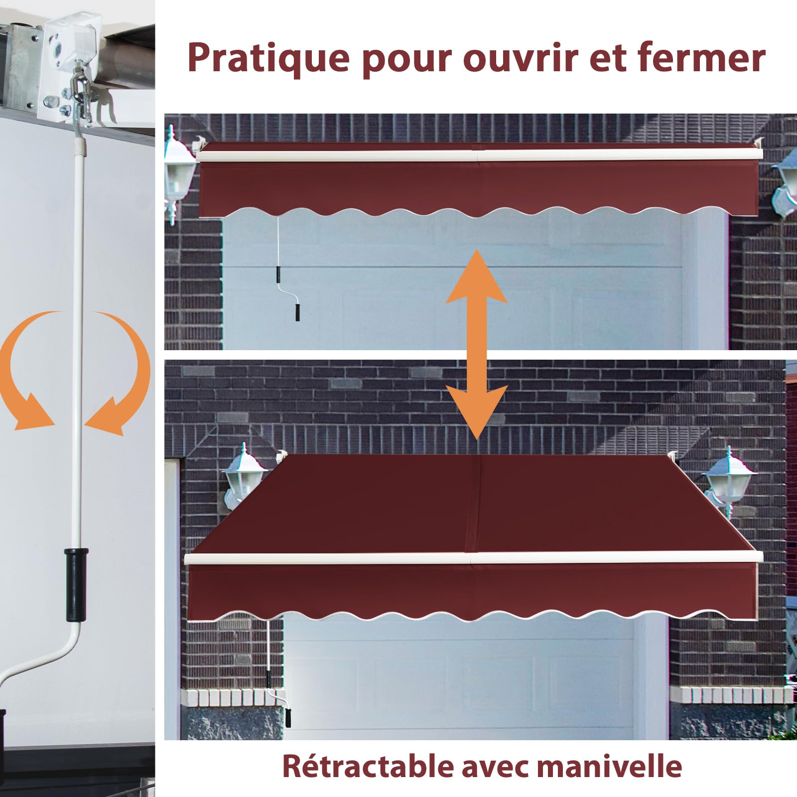 COSTWAY Store Banne Manuel Rétractable de 245 x 200CM Angle Ajustable 40°-100°, Auvent de Terrasse en Aluminium Manivelle Tissu Résistant aux UV et Eau pour Fenêtre Terrasse Balcon (Rouge)