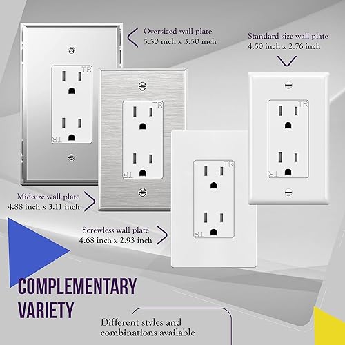 Miniatura 7 de ENERLITES - Toma de corriente decorativa con placa para pared 61501-TR-WWP, resistente a manipulaciones, grado residencial, 3 cables, autoconexión a