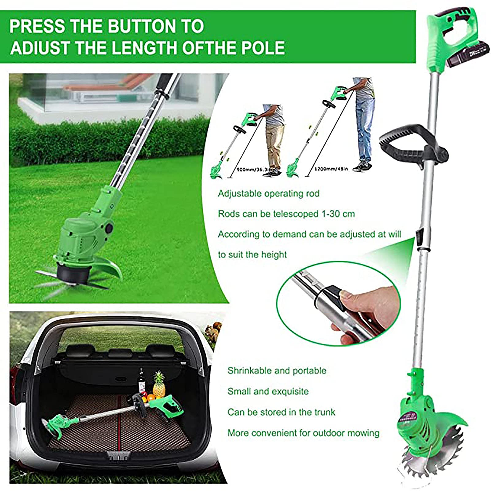 Tosaerba a Batteria, tagliaerba 36V10000mAh con caricabatteria agli ioni di Litio Tagliaerba Multifunzionale Testina ruotabile a 90° Tosaerba a Batteria da Giardino per Uso Domestico