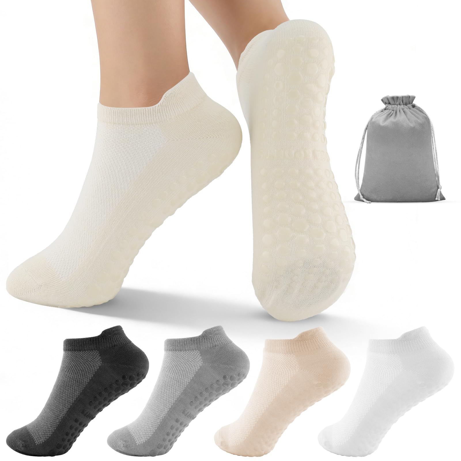 5 pares de calcetines de yoga antideslizantes para mujer, de algodón, para pilates, yoga, ballet, baile, gimnasio, con puntos de agarre de silicona