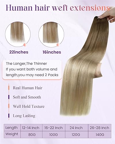 Miniatura 79 de LaaVoo Extensiones de cabello humano real para coser, extensiones de cabello humano de doble trama, color negro azabache, 18 pulgadas, 3.53 onzas