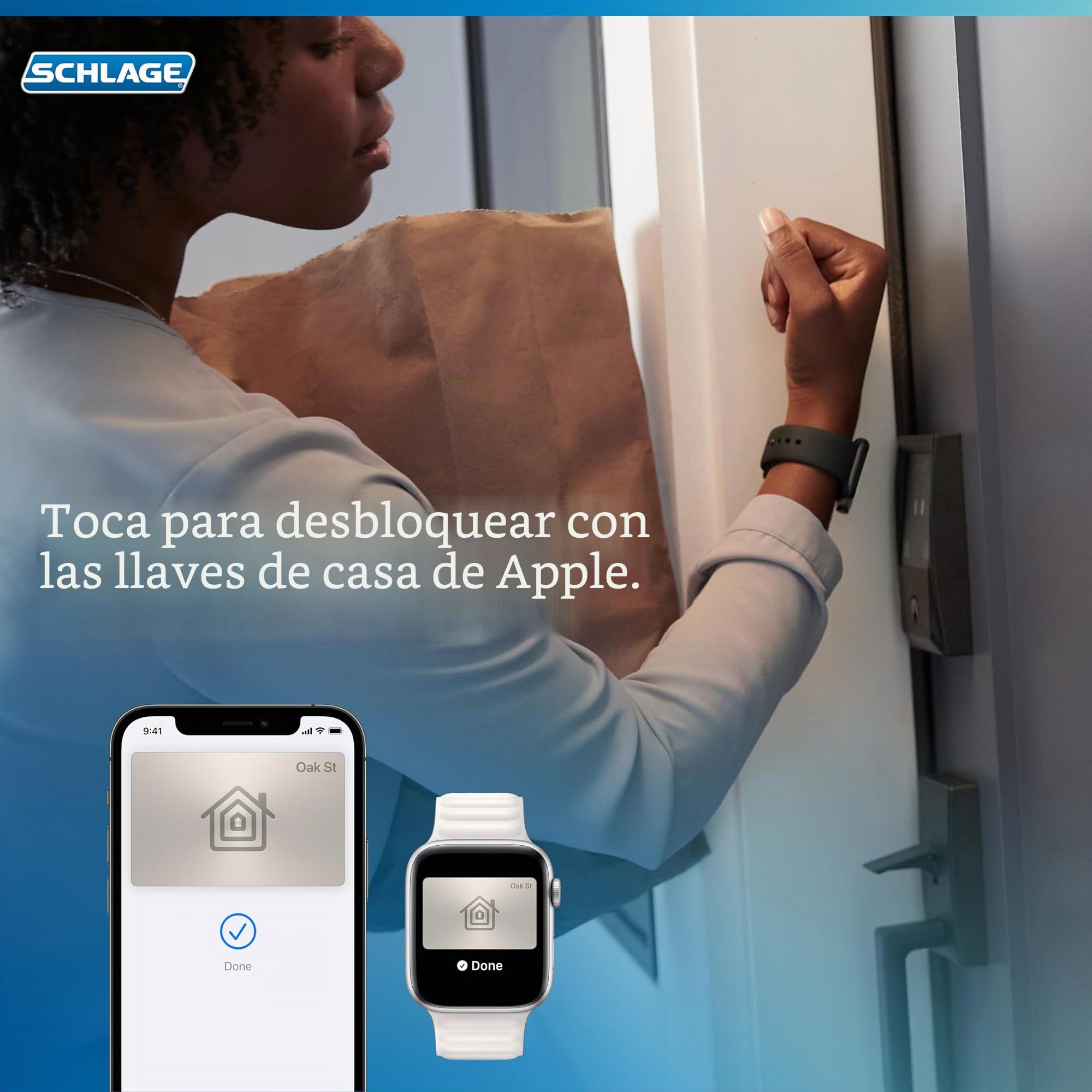 Schlage BE499WB CEN 619 Encode Plus Cerradura inteligente WiFi de pestillo, cerradura de puerta sin llave con pantalla táctil y acabado Century, níquel satinado