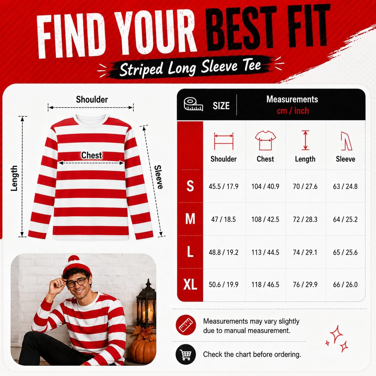 Halloween Red and White Striped Shirt for Men
