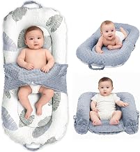 Babynest Baby Nest for Newborn, 0-24 Months Portable 3-in-1 Lounger, Foldable Belly Pillow and Baby Seat Support, Removable 100% Cotton Velvet Cover, Ideal Newborn Gift