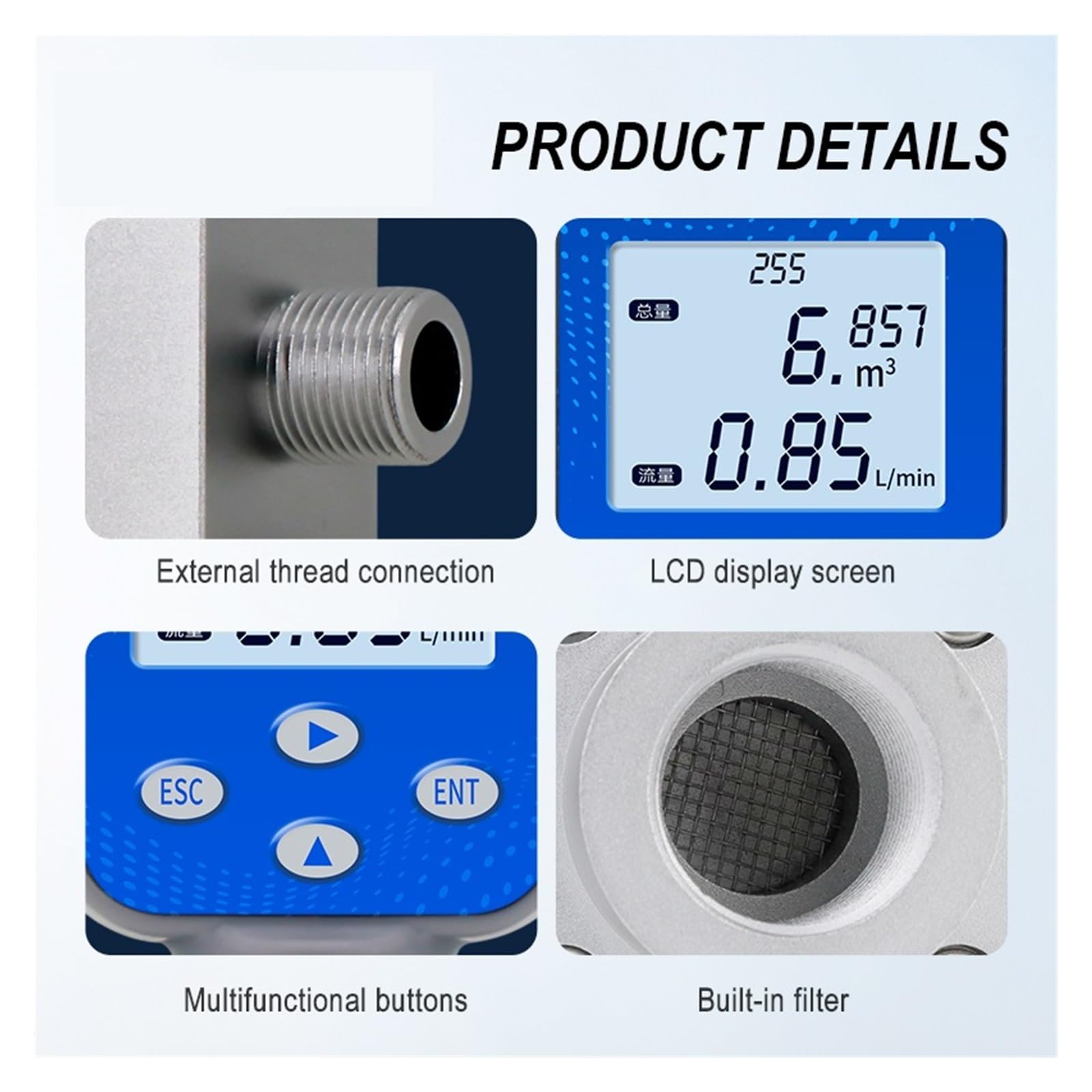 Caudalímetro de gas caliente con rosca externa G3/8G1/2G3/4(DN20)