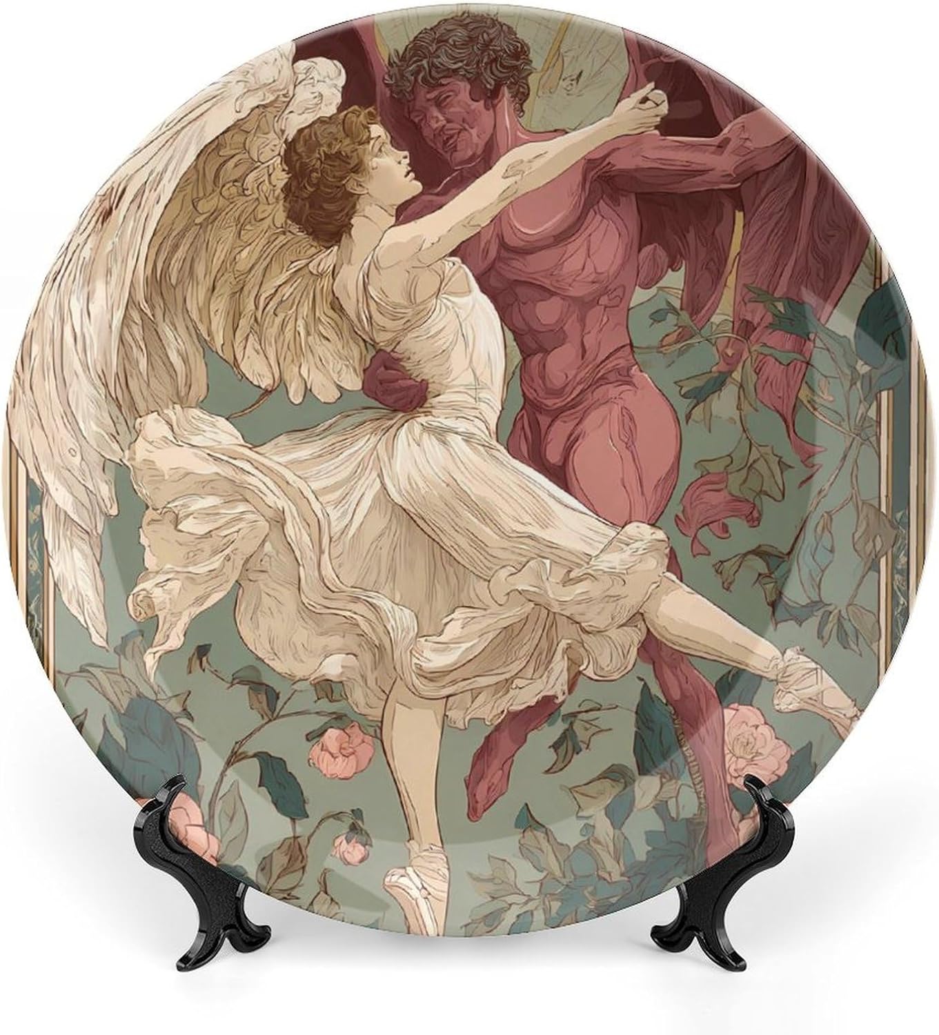 Angeled Demon Dancing Ballet Decorative Plates for Display Ceramic Plate Tray with Stand Hanger Home Decor