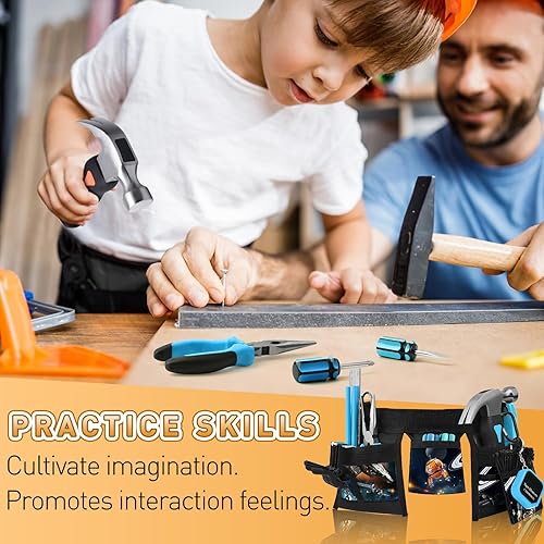 Miniatura 4 de VIGRUE Juego de herramientas para niños, kit de herramientas manuales reales con cinturón y bolsa, accesorios de aprendizaje pequeños para