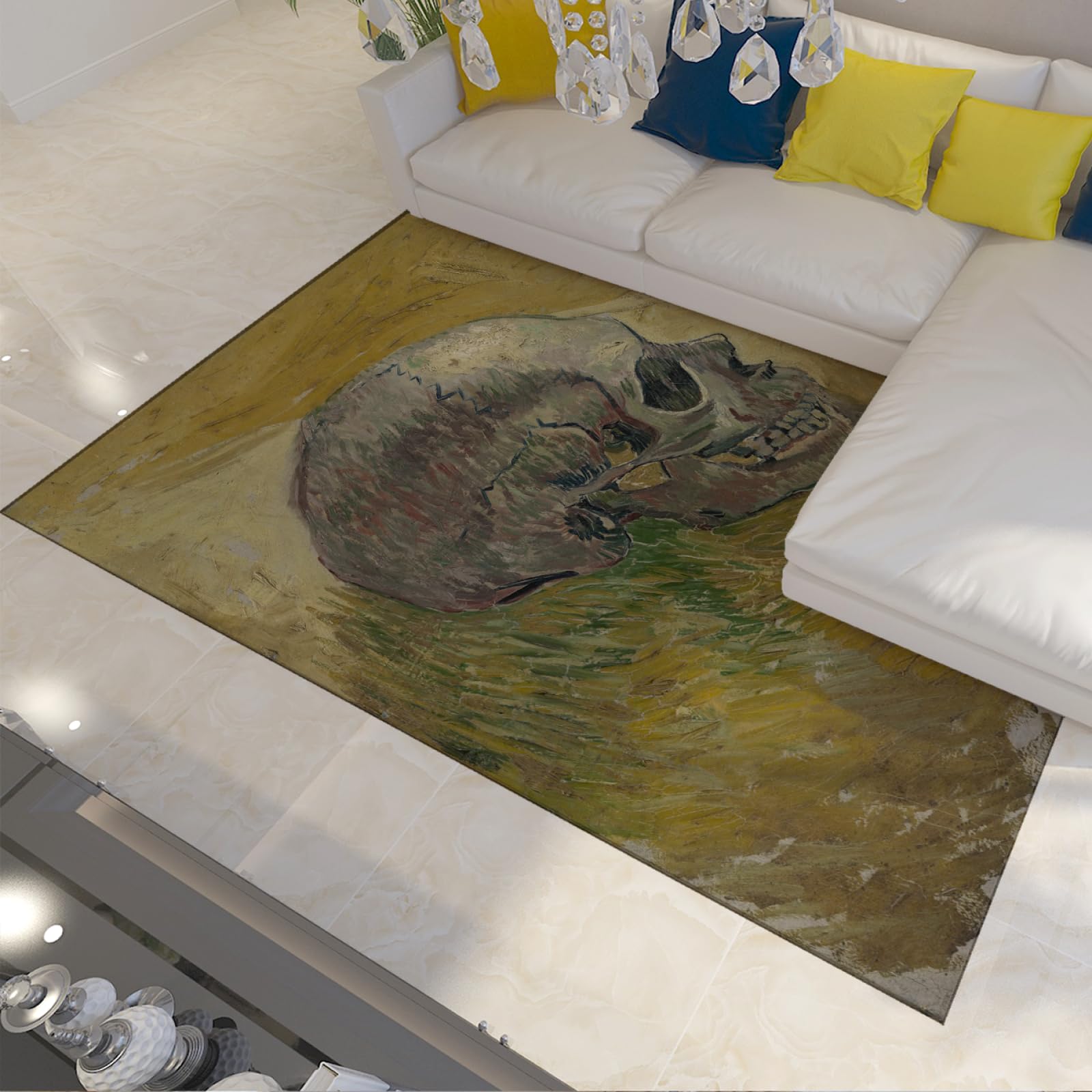 Dywaniki z głową czaszki, 100 x 150 cm, retro, wyjątkowy, zmywalny, duży, do salonu, miękki, antypoślizgowy, nie gubi włosia, cienki dywan podłogowy do sypialni