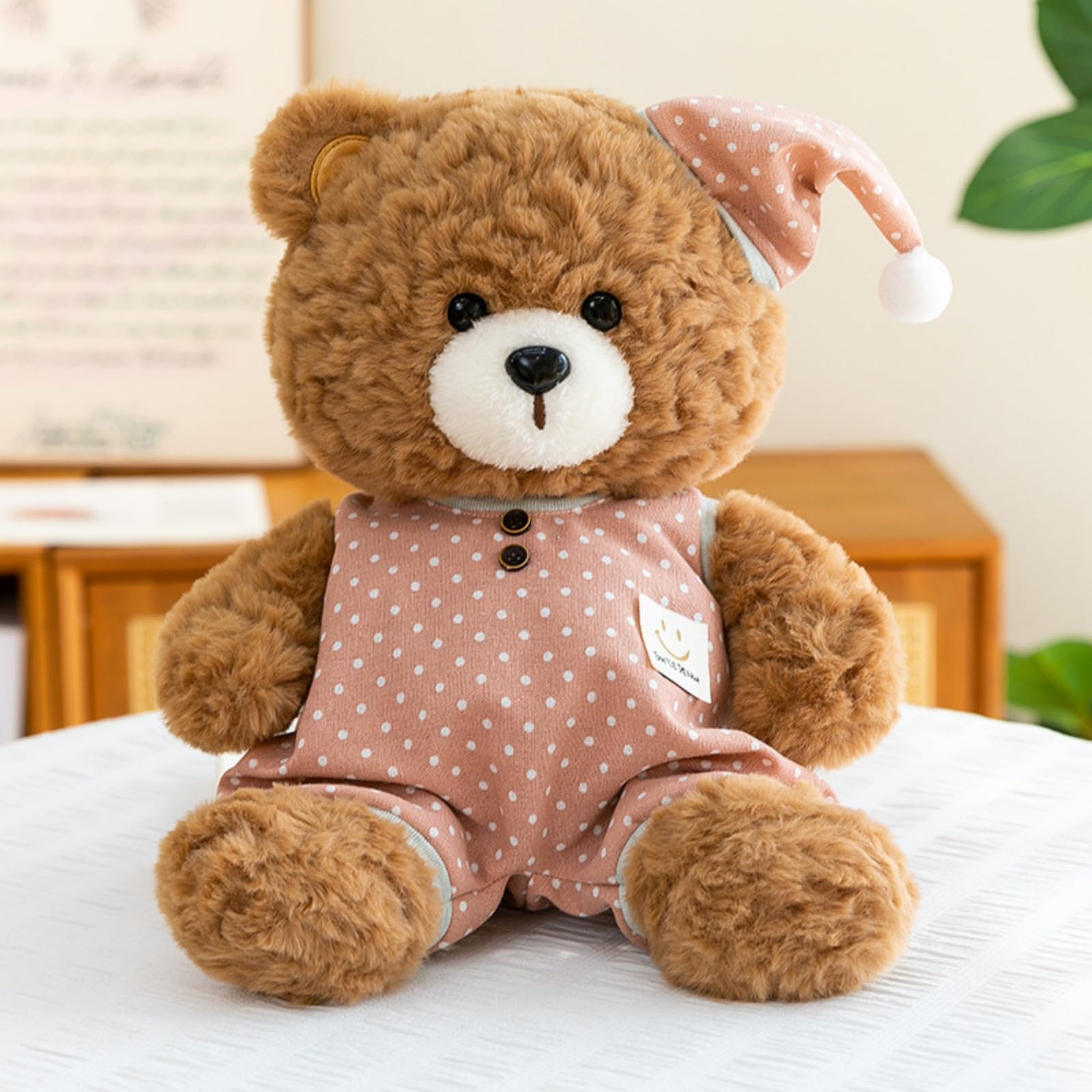 Niedliches Schlaf Bär Kuscheltier mit Pyjama und Schlafmütze, Weiches Plüschtier Teddy Bär Kuscheltier, Geschenk für Kinder Mädchen Baby Erwachsene Zimmer Dekoration (50cm,Grün)