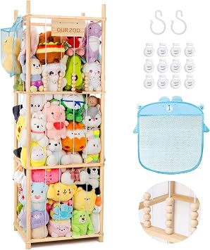 Kuscheltier Aufbewahrung Holz Stofftier Aufbewahrung Plüschtier Aufbewahrungs 146x50x40cm aus Massivholz Große Kapazität für Babyzimmer Wohnzimmer Schlafzimmer Kuscheltieraufbewahrung Kuscheltier Zoo
