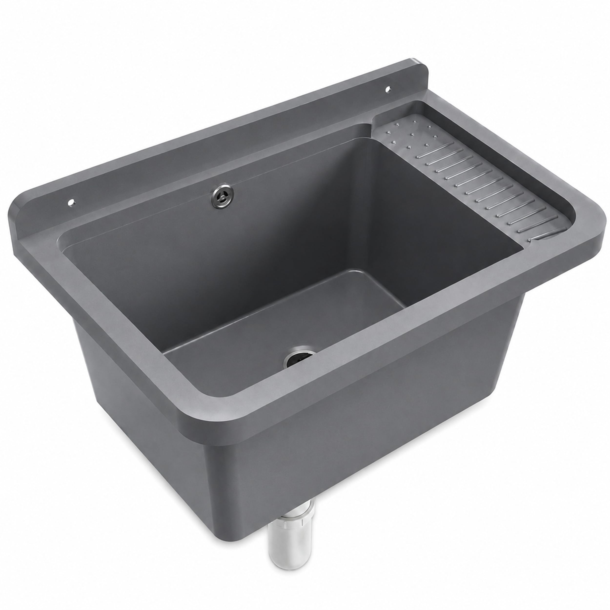 Bassin de vidange Lavabo Évier Bac à laver extérieur pour jardin, garage, cave, cuisine, atelier Grand bassin (Gris)
