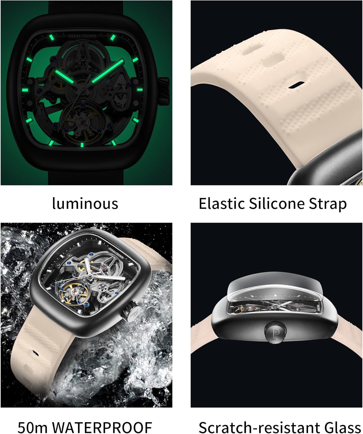 Mens Watches Fashion Luxury Quartz Waterproof Chronograph Wrist Watches for Men Silicone Strap Stainless Steel Case - Image 4