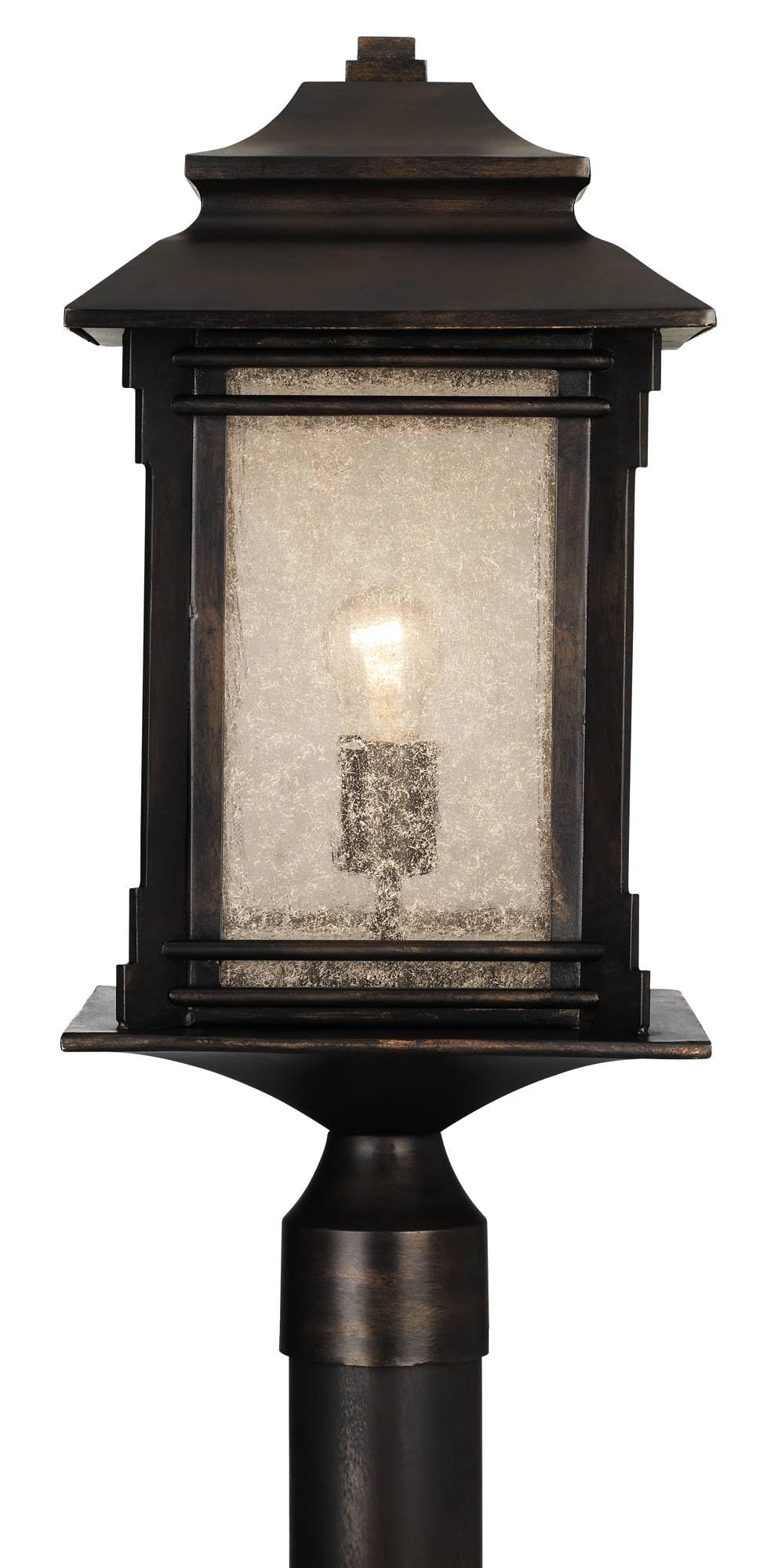 Franklin Iron Works Hickory Point Rustic Outdoor Post Light Fixture Walnut Bronze Steel 21 1/2" Frosted Cream Glass Lantern for Exterior House Porch