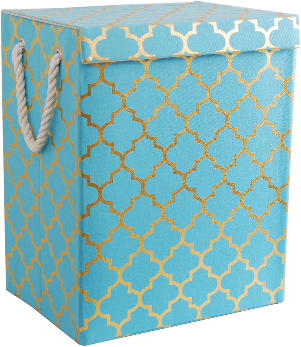 Mayspring Large Rectangle Storage Box, Foldable Fabric Storage Basket Bin, Collapsible Design with Handles for Washing Laundry, Toys, Clothes, DVDs, Books, Food, Bedding, Art and Craft for Home & Office (Light Blue)