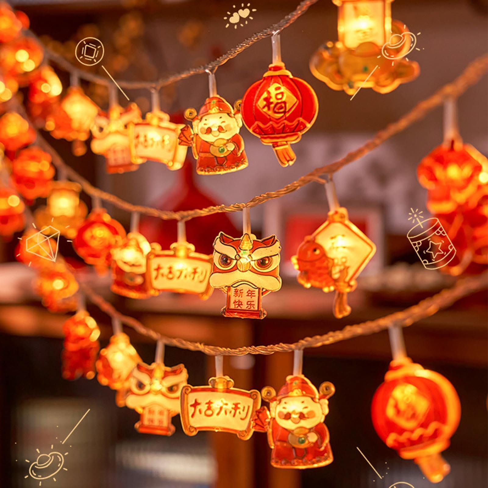 Luces de cadena de linterna china LED, luces de cadena chinas Lámparas de | Luces de cadena rojas LED, decoración del hogar interior de la lámpara de cadena, luces de