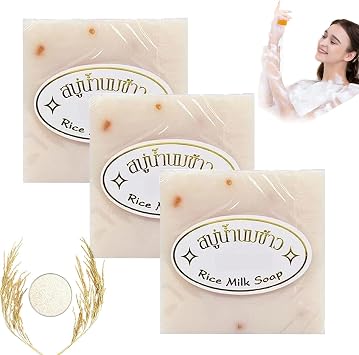 Thai Rice Soap, Thailand Handmade Soaps, Natural Rice Milk Soap, Deep Cleansing And Moisturising Skin Whitening Soaps, For Hand Washing,Washing Face,Bathing,Shaving 3