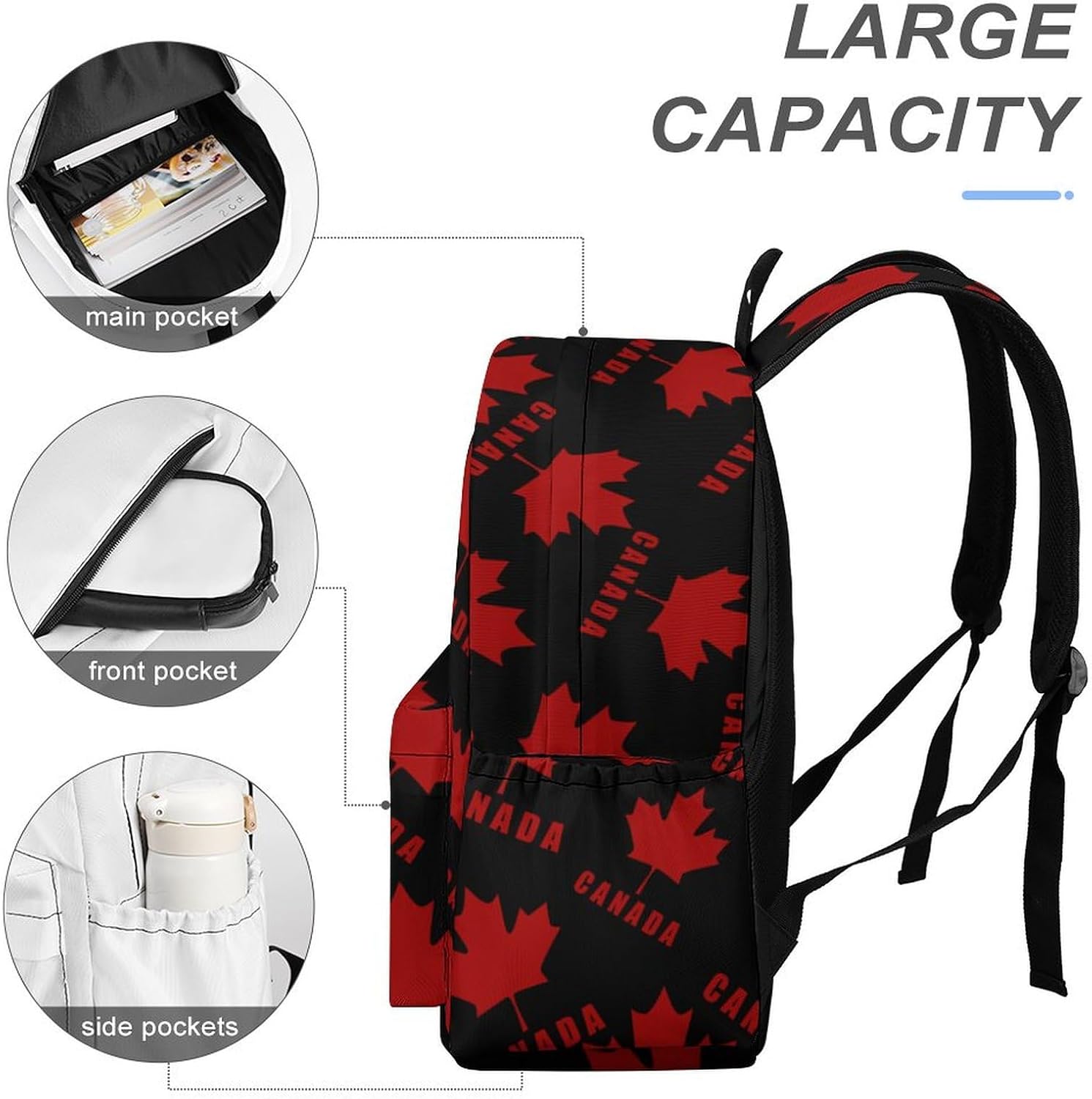 Canada Maple Logo Cute Backpack Causal Daypack Travel Laptop Backpack Funny Print for Men Women 12 X 5.9 X 16.5 Inch, 42x30x15cm