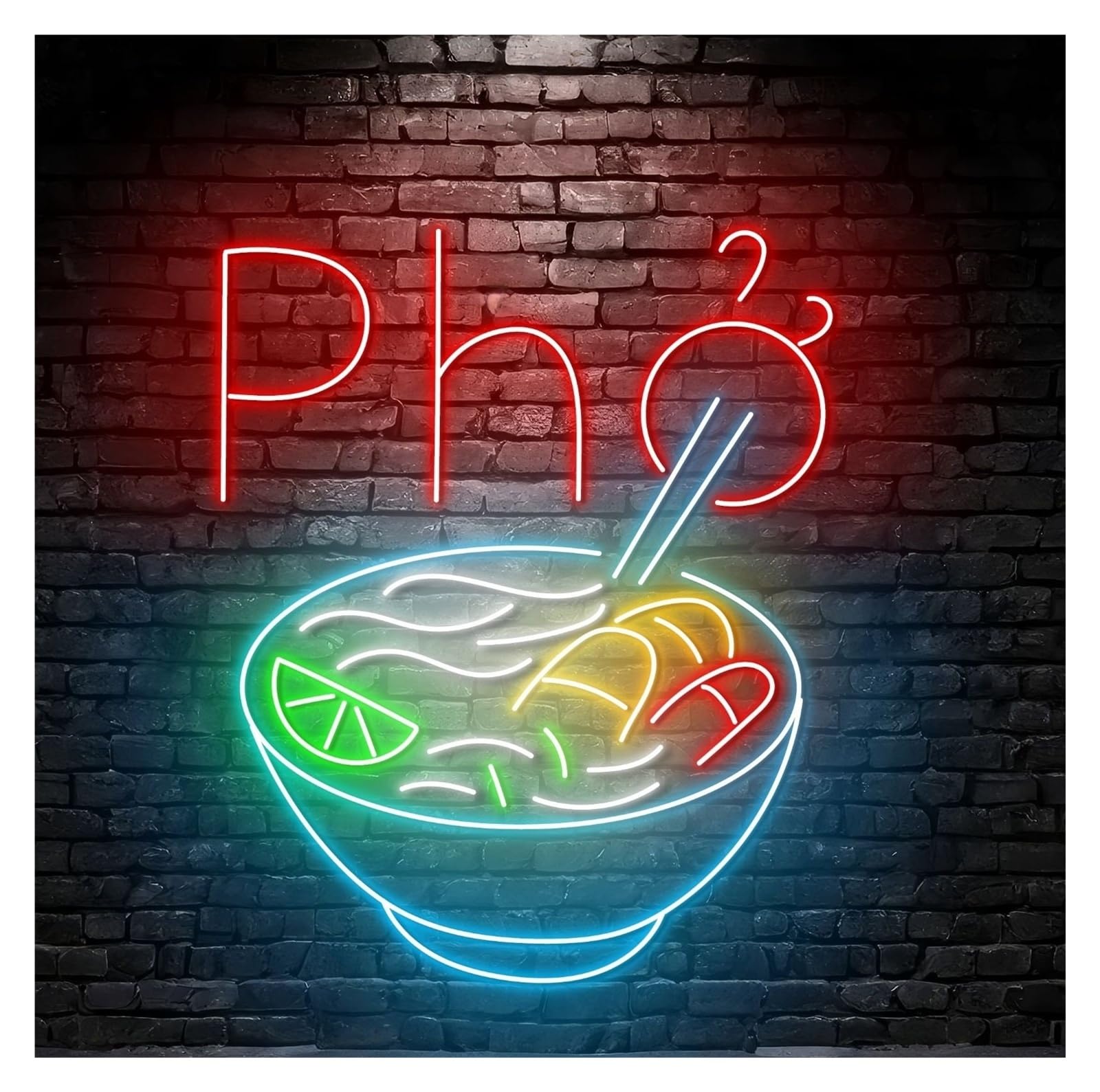 RONGCH Hanging Art Signs Pho Neon Sign Bowl Led Light Vietnamese Noodle Vietnam Food Restaurant Decor Kitchen Storefront Window Display Business Entrance 60cm