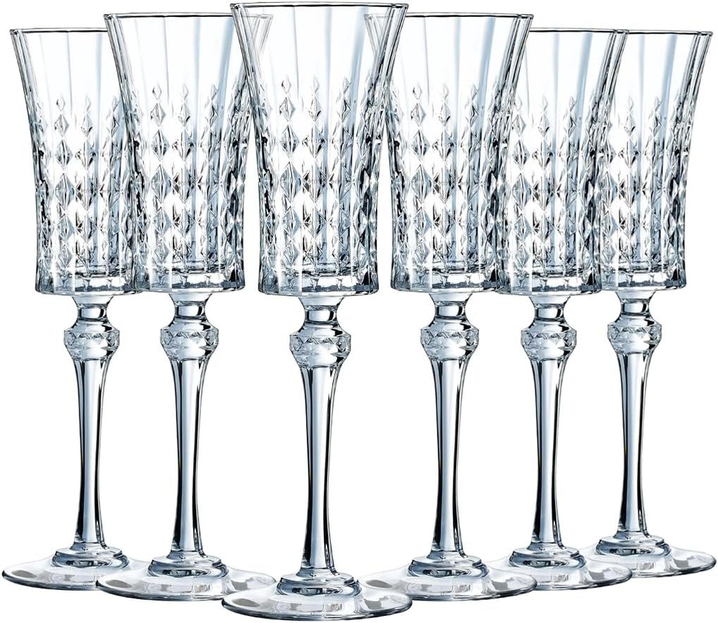 Cristal D'Arques Paris - Collection Swirly - 6 Flûtes 24cl - Fabriquées En France - Eballage