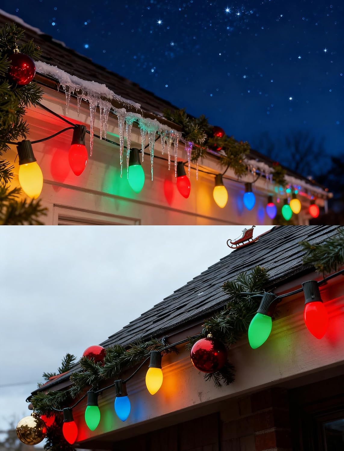 C9 Multicolor LED Christmas Light 25Ft Outdoor String Lights with 26 Plastic LED Bulbs(1 Spare), Connectable Vintage Christmas String Lights for Holiday Wedding Party Garden Home Decor, Green Wire