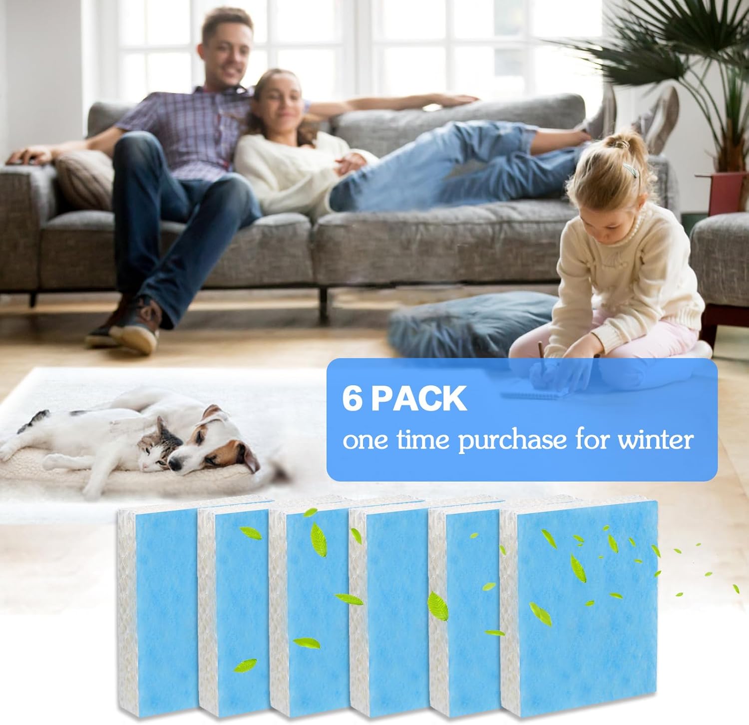 Humidifier Replacement Filter T for Honeywell Top Fill Humidifier HEV615 and HEV620 Humidifier Wicks, Compatible with Part # HFT600, HFT600T, HFT600PDQ (Blue-6pcs)