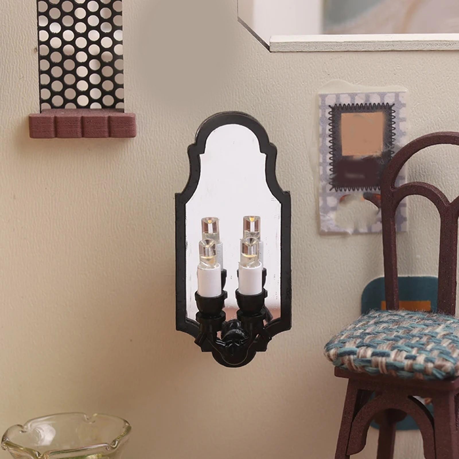 Case delle bambole LED Applique da parete con due teste lampada scala 1/12 Lampada da parete in miniatura per scena giardino visualizzazione decorazioni