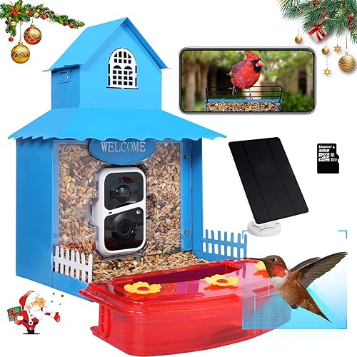 Comedero inteligente para pájaros con cámara. Cámara HD 1080P captura automática videos de aves y panel solar y aplicación notifica video de