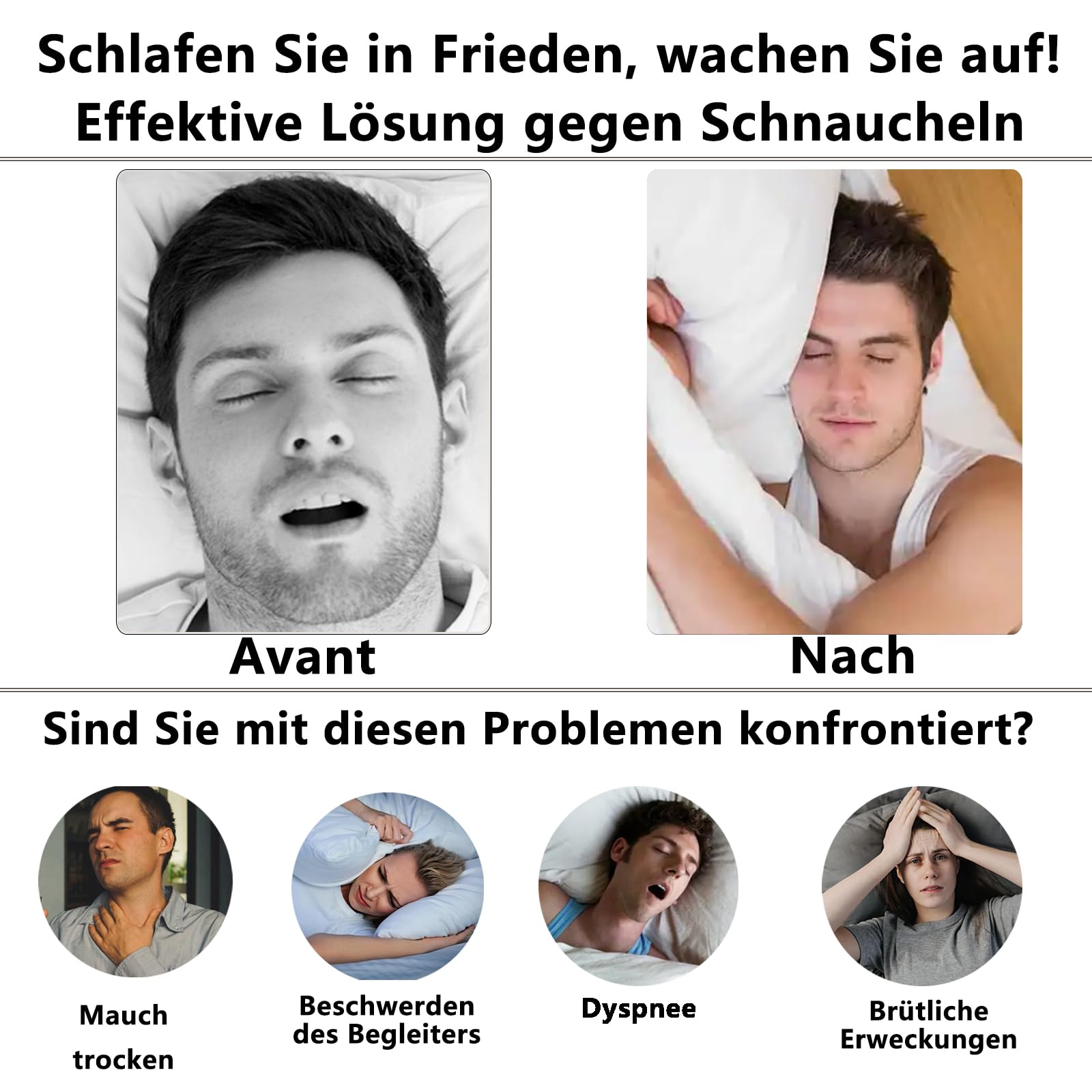 Schnarchschiene Verstellbare Aufbissschiene gegen Schnarchen und Knirschen - Anti Schnarch Schnarchstopper - Anti-Snoring Mouth Guard - Verbessert Schlafqualität (Weiß mittel)