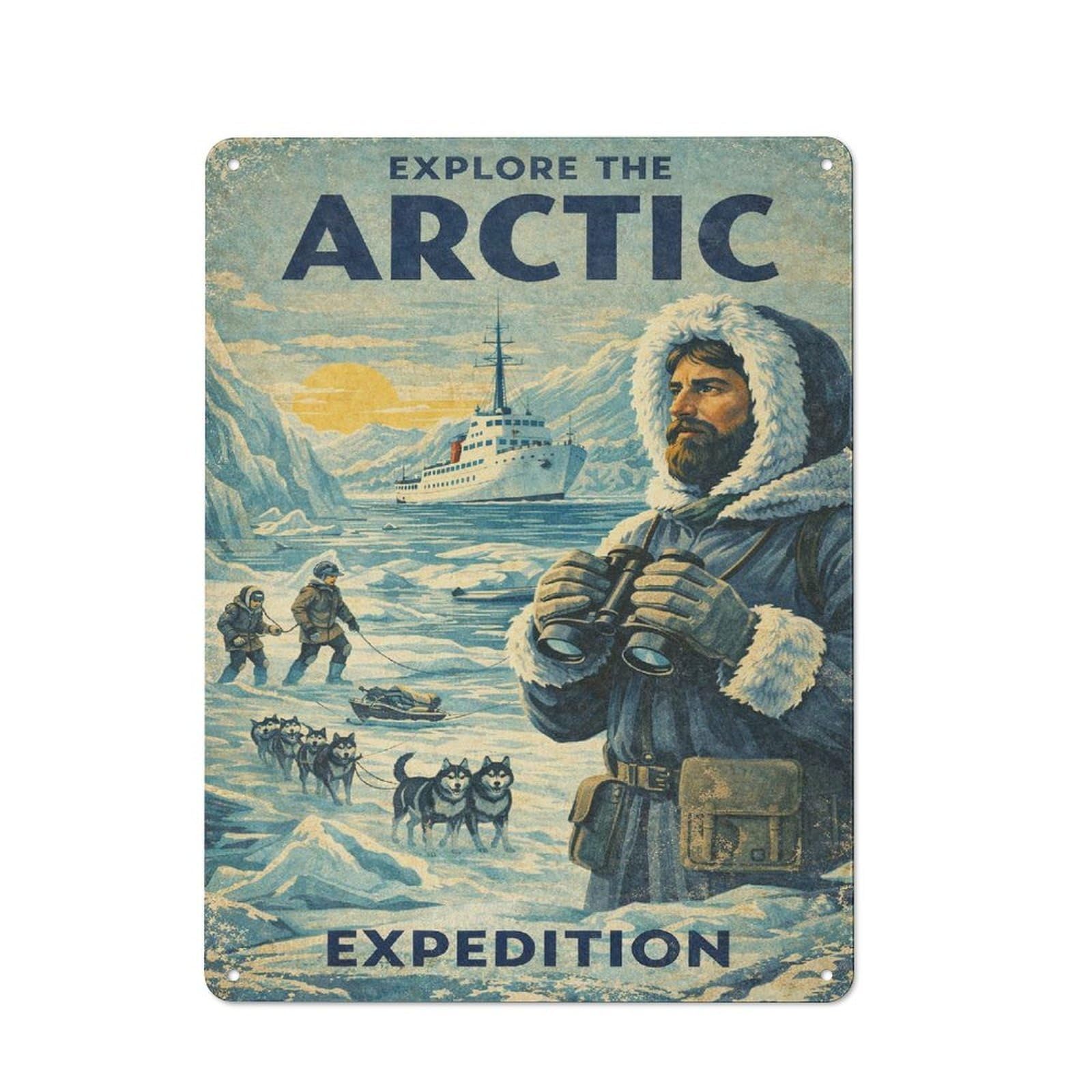 Vintage Metal Plaque 40x30cm Featuring Explore The Arctic Expedition Vintage, Diner Style Decor for Restaurant, Kitchen, Counter Or Breakfast Nook