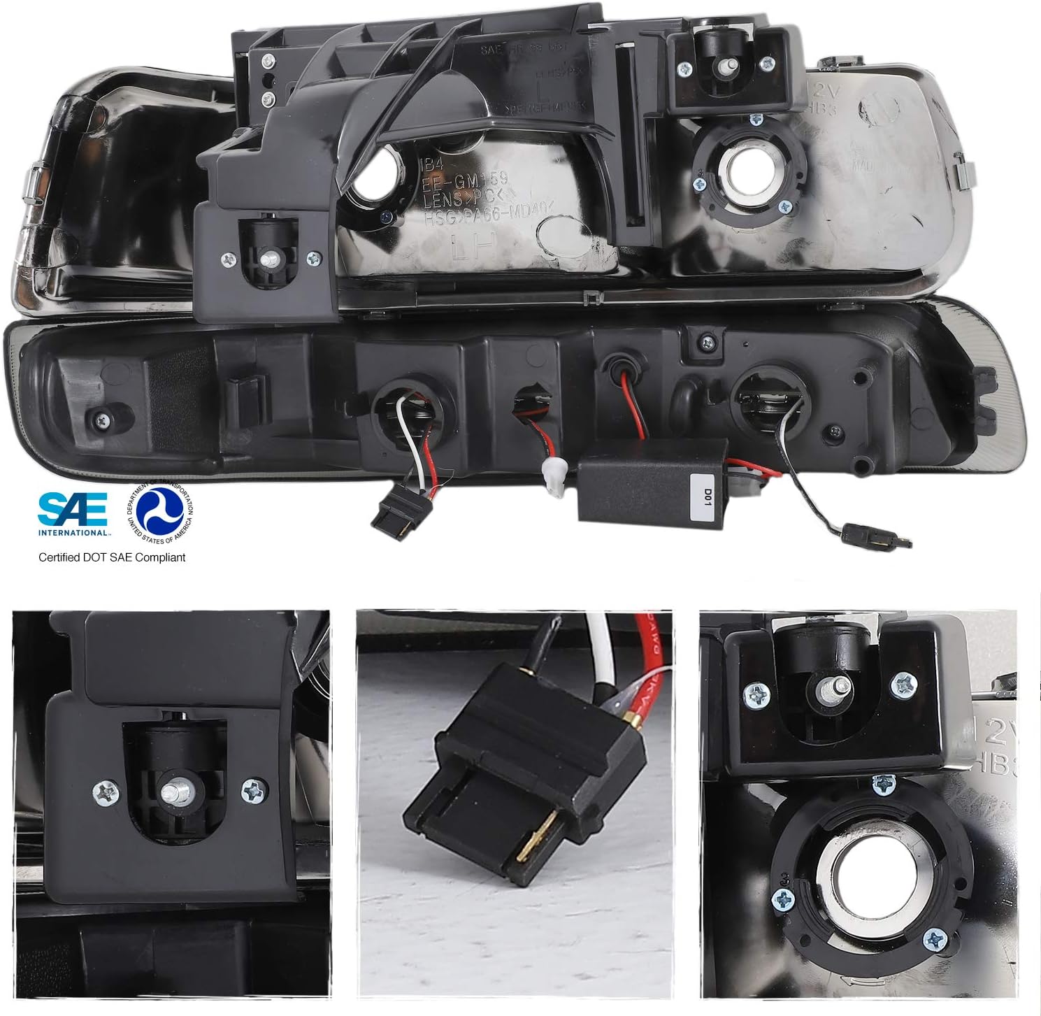 AKKON - For Smoked Smoke 99-02 Chevy Silverado Headlights Replacement + LED Bumper Signal Lights 4pcs Set