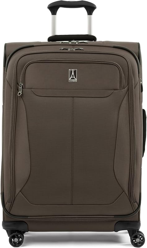 Travelpro Tourlite Softside Equipaje expandible de 25" con 4 ruedas giratorias, valija liviana, tamaño mediano a cuadros, marrón espresso