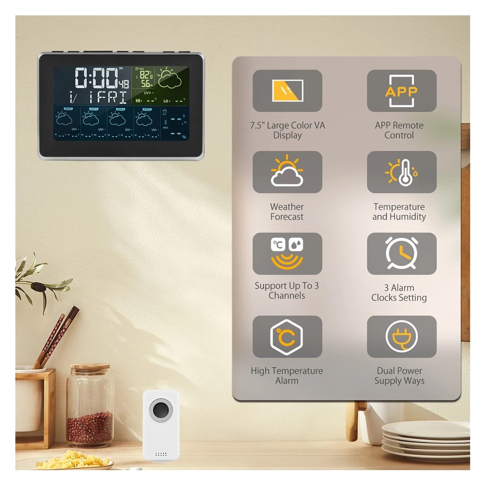 Tuya WiFi Smart LCD Weather Station APP Control Cyfrowy Termohigrometr Prognoza Pogody Temperatura Wilgotność Monitor Dokładny Monitor