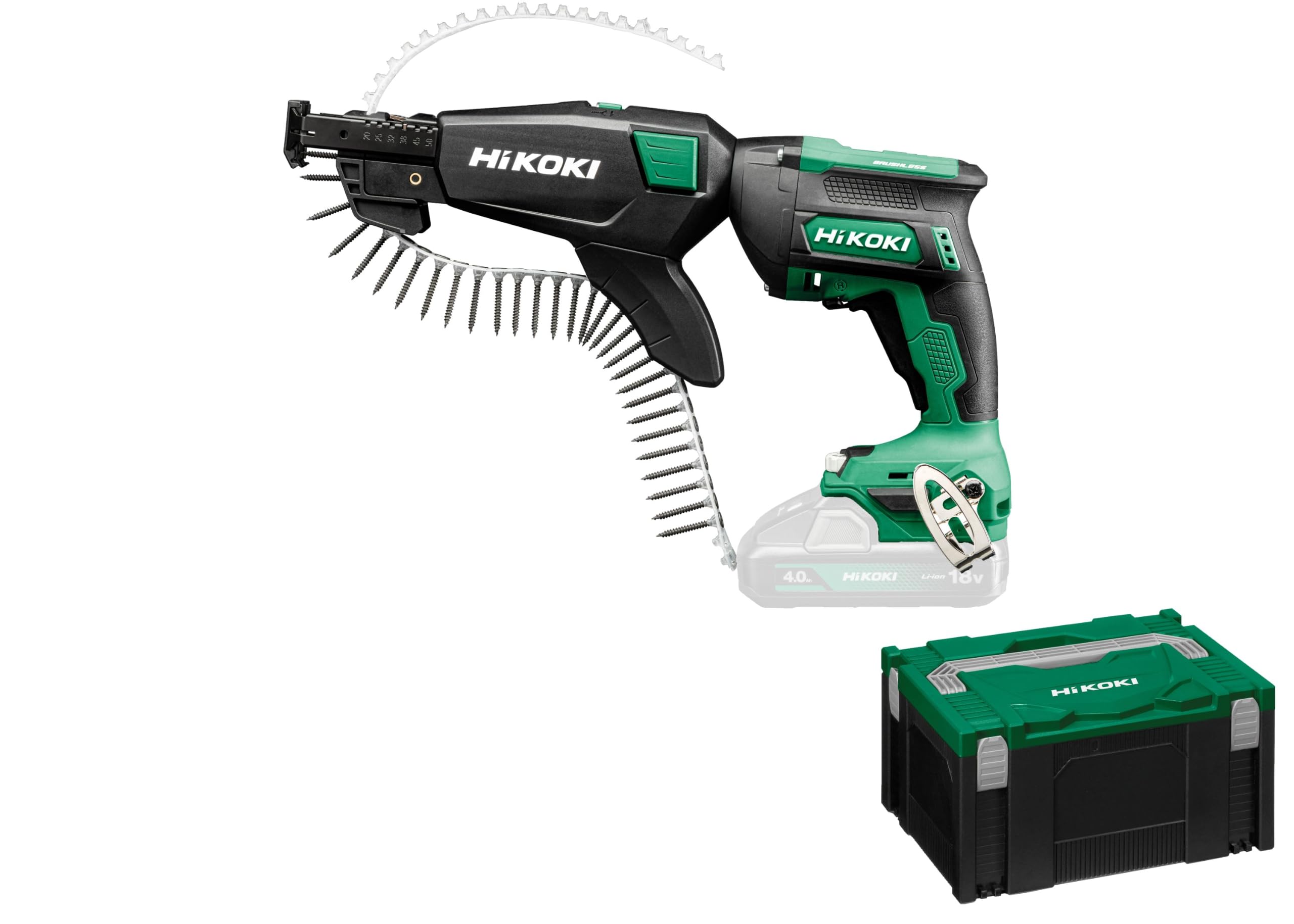 HiKOKI Akku-Trockenbauschrauber W18DBW3Z, 18 V, 3000 U/min, Brushless | Inklusive Koffer, hohe Drehzahl für Trockenbau, leichte Bauweise, präzises Schrauben, ideal für Gipskarton, Impulsmodus