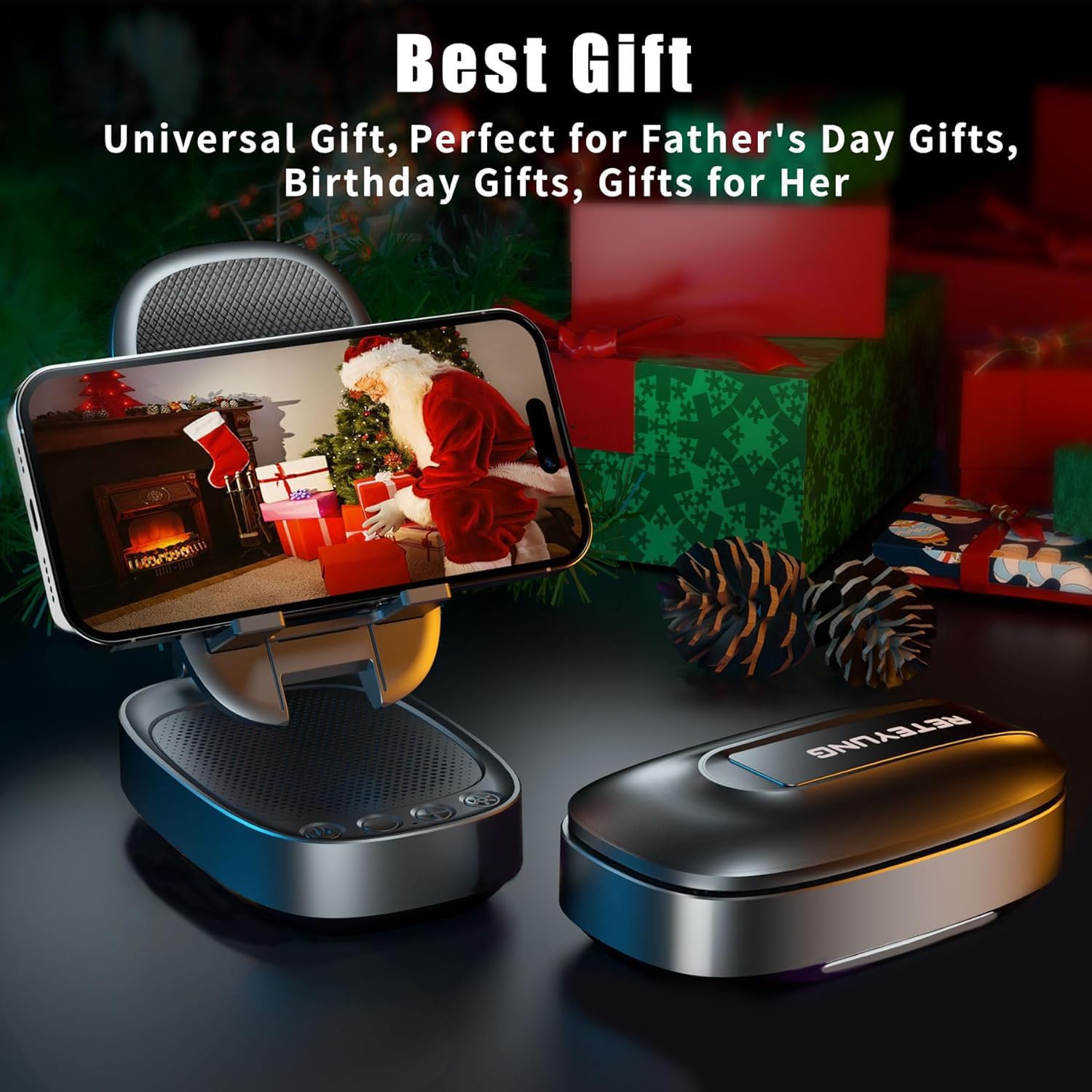 Gifts for Men Woman,Phone Stand with Wireless Bluetooth Speaker for Men with LED Atmosphere Light HD Surround Sound Speaker for Home,Office,Birthday,Anniversary,Compatible with iPhone/iPad Tablet - Image 7