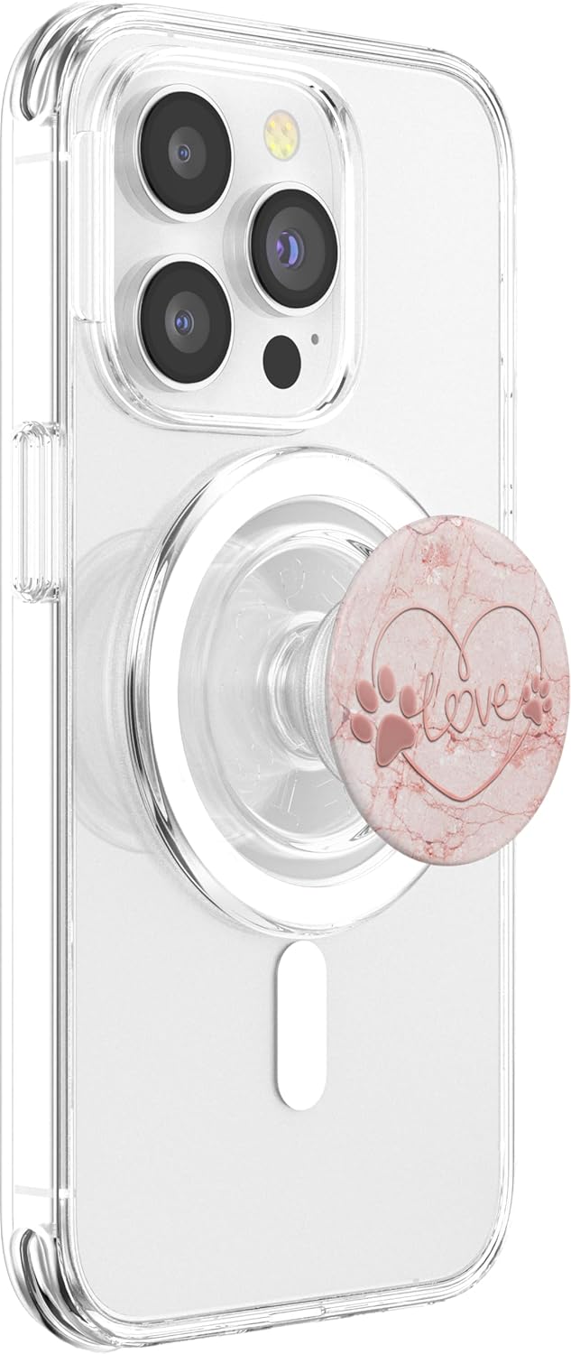 Pink Dog Paw Print Heart Love White Gray Pink Look PopSockets PopGrip for MagSafe